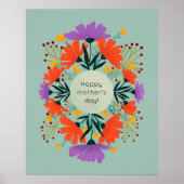 Gelukkige moederdag paarse en oranje bloemen poster (Voorkant)