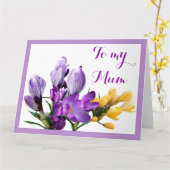 Gelukkige Moederdag paarse gele krokusbloem Kaart (Gele Bloem)