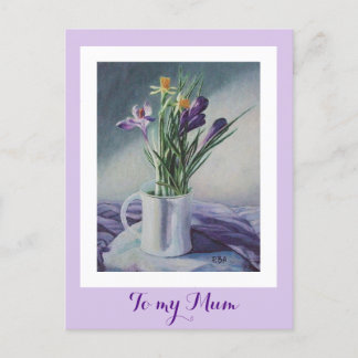 Gelukkige Moederdag paarse krokus bloemenschilderi Briefkaart