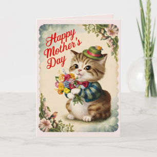 Gelukkige Moederdag Persoonlijke Cute Vintage Kat Kaart