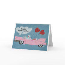 Gelukkige Moederdag! Poodle in roze cabrio