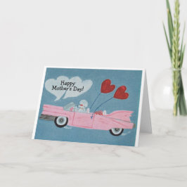 Gelukkige Moederdag! Poodle in roze cabrio Kaart