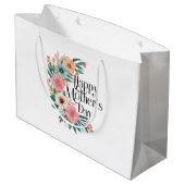 Gelukkige Moederdag Rechterkant Bloemen Perzik Roz Groot Cadeauzakje (Achterkant Gekanteld)