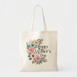 Gelukkige Moederdag Rechterkant Bloemen Perzik Roz Grote Tote Bag
