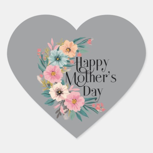 Gelukkige Moederdag Rechterkant Bloemen Perzik Roz Hart Sticker (Voorkant)