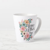 Gelukkige Moederdag Rechterkant Bloemen Perzik Roz Latte Mok (Rechterhoek)