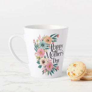 Gelukkige Moederdag Rechterkant Bloemen Perzik Roz Latte Mok