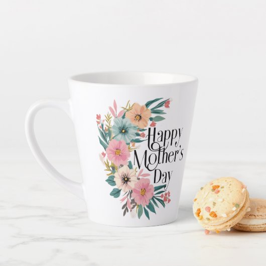 Gelukkige Moederdag Rechterkant Bloemen Perzik Roz Latte Mok (In situ)