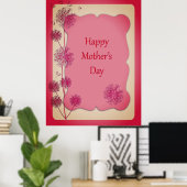 Gelukkige Moederdag Roze Afwerking en Paardenbloem Poster (Thuiskantoor)