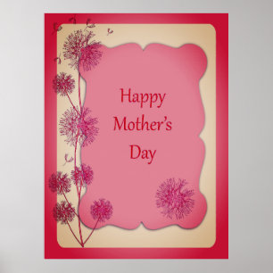 Gelukkige Moederdag Roze Afwerking en Paardenbloem Poster