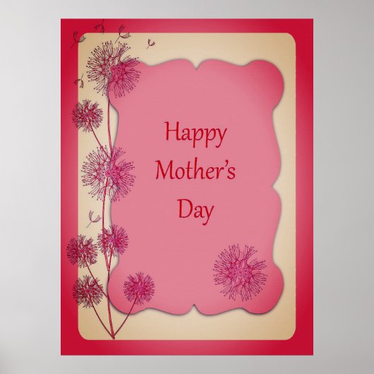 Gelukkige Moederdag Roze Afwerking en Paardenbloem Poster (Voorkant)