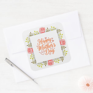 Gelukkige Moederdag Roze Aquarel Bloem Vierkante Sticker