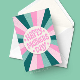 Gelukkige Moederdag Roze Groen Sunburst Kaart