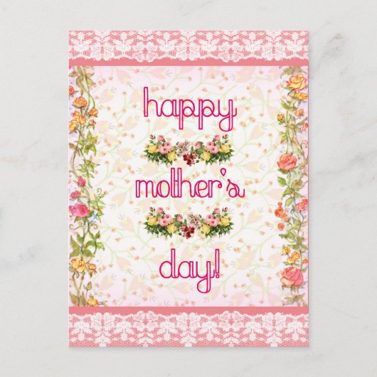 Gelukkige Moederdag  roze kantstijl Briefkaart (Voorkant)
