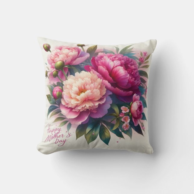 Gelukkige Moederdag Roze Pioen Worp Kussen (Voorkant)