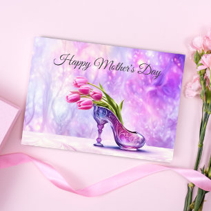 Gelukkige Moederdag Roze Tulpen In Glazen Muiltjes Kaart