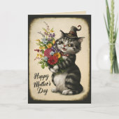 Gelukkige Moederdag Schattige Vintage Kat Kaart (Voorkant)