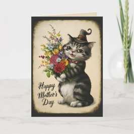 Gelukkige Moederdag Schattige Vintage Kat Kaart