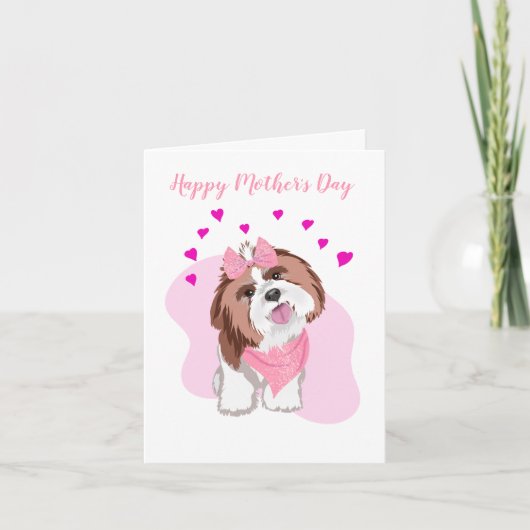 Gelukkige Moederdag Shih-Tzu Met Hartjes Kaart (Voorkant)