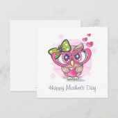 Gelukkige Moederdag Uil Roze Hartjes Feestdagenkaart (Voorkant / Achterkant)