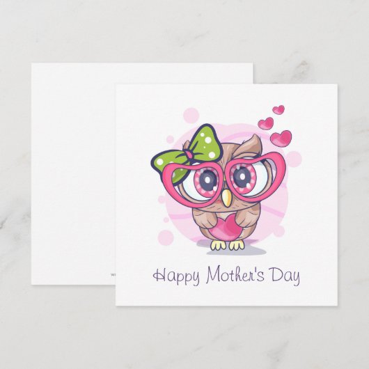 Gelukkige Moederdag Uil Roze Hartjes Feestdagenkaart (Voorkant / Achterkant)