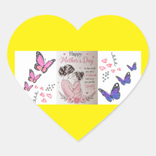 Gelukkige Moederdag Vlinder Hart Sticker