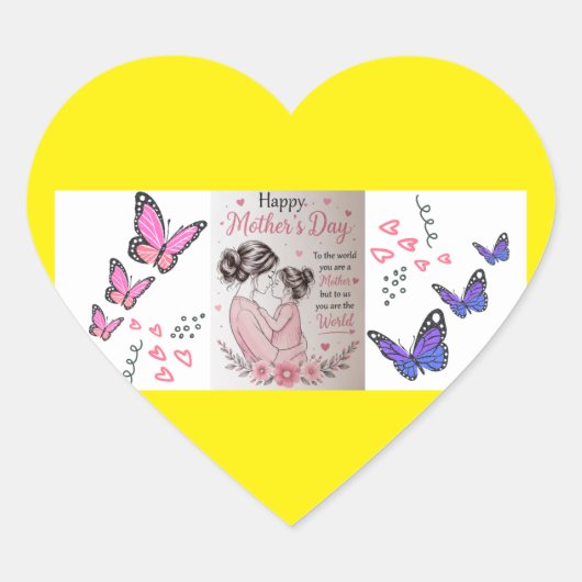 Gelukkige Moederdag Vlinder Hart Sticker (Voorkant)