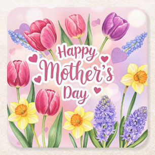 Gelukkige Moederdag, voorjaarsbloemen, Kartonnen Onderzetters
