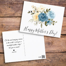 gelukkige moederdag waterverf blauwe bloemrijke ch briefkaart