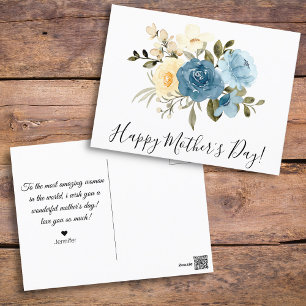 gelukkige moederdag waterverf blauwe bloemrijke ch briefkaart