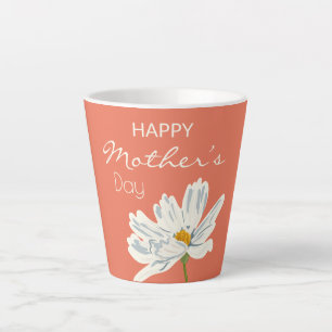 Gelukkige Moederdag Witte Artistieke Bloem Latte Mok