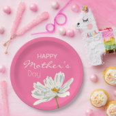 Gelukkige Moederdag Witte Artistieke Bloem Papieren Bordje (Feest)