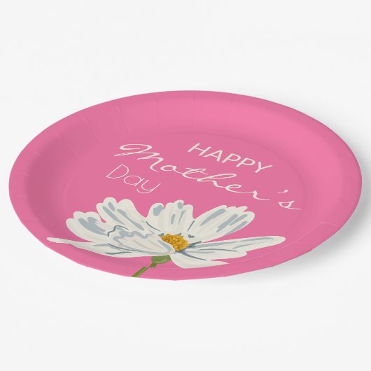 Gelukkige Moederdag Witte Artistieke Bloem Papieren Bordje (Gekanteld)