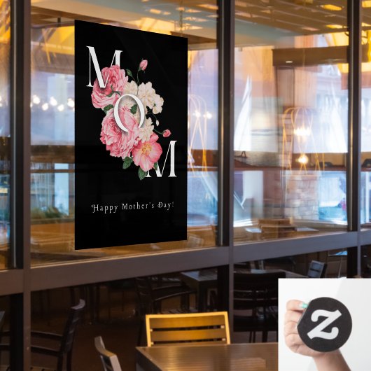 Gelukkige Moederdag Zwarte Moderne Creatieve Bloem Raamsticker (Restaurant Raam)