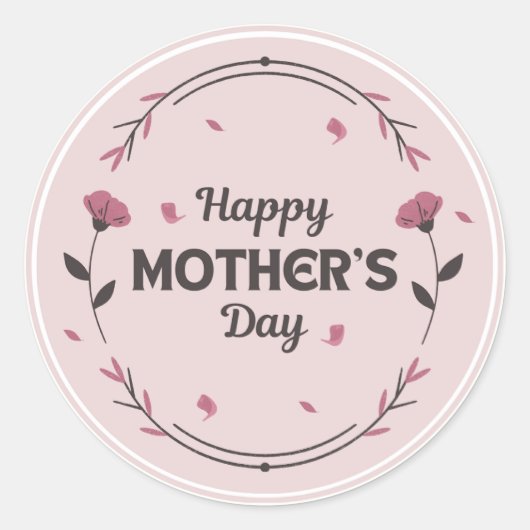 Gelukkige moeders dag lichtroze ronde sticker (Voorkant)