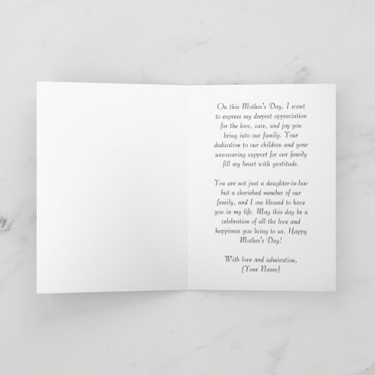 Gelukkige Moeders Dag Naar Dochter In Wet Grijs Kaart (Binnen)