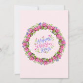 Gelukkige Moeders Dag Roze Bloemen Krans Feestdagenkaart (Voorkant)