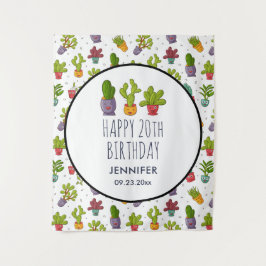 Gelukkige Mopshagedis in Bloempotten Leuk Verjaard Wandkleed