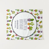 Gelukkige Mopshond Cactus in Bloempotten Leuk Verj Wandkleed (Voorkant (horizontaal))