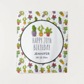 Gelukkige Mopshond Cactus in Bloempotten Leuk Verj Wandkleed (Voorkant)