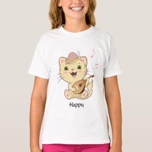 Gelukkige muzikale oranje tabby poes kat t-shirt