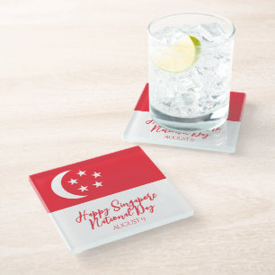 Gelukkige Nationale Dag Singapore vlag Singapore Glazen Onderzetter