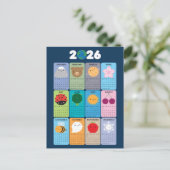 Gelukkige Natuur Kawaii 2026 Kalender Briefkaart (Staand voorkant)