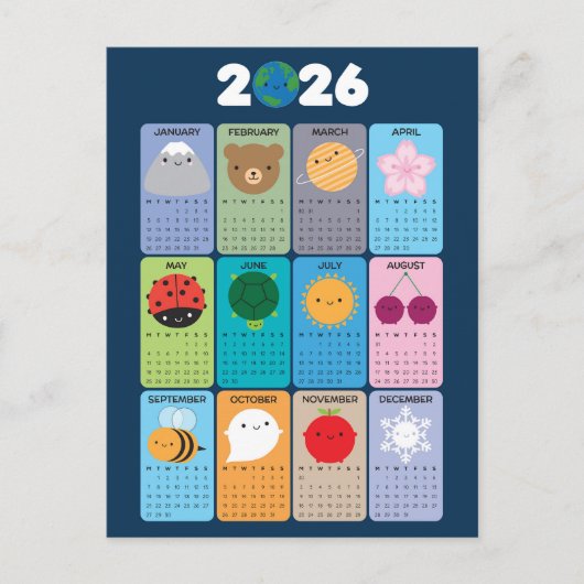 Gelukkige Natuur Kawaii 2026 Kalender Briefkaart (Voorkant)
