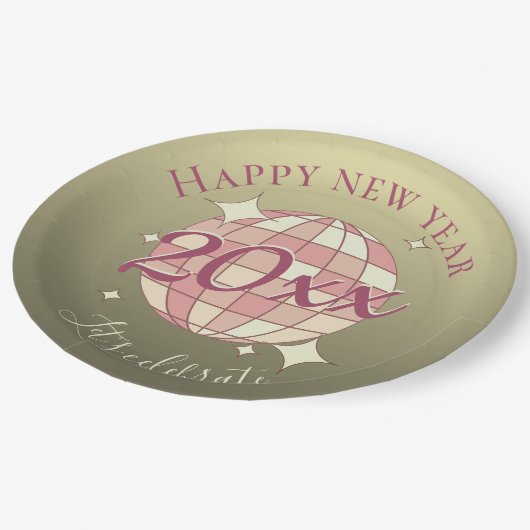 Gelukkige nieuwjaar 2025 jaar avond dinerfeest dec papieren bordje (Gekanteld)