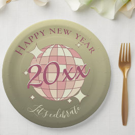 Gelukkige nieuwjaar 2025 jaar avond dinerfeest dec papieren bordje