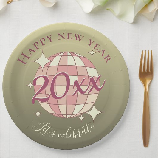 Gelukkige nieuwjaar 2025 jaar avond dinerfeest dec papieren bordje