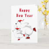 Gelukkige Nieuwjaar Kaart met Schaatsen Beren (Gele Bloem)