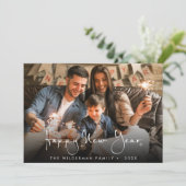 Gelukkige Nieuwjaar Kalligrafie script Fotokaart Feestdagenkaart (Staand voorkant)