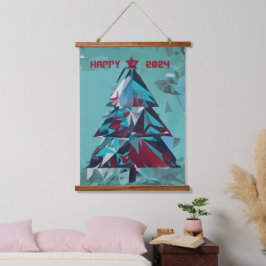 Gelukkige Nieuwjaar Kerstboom Hangend Wandkleed